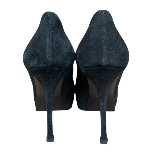YSL YVES SAINT LAURENT Black Suede Tribtoo Tribute Platform Pumps, Size 38.5