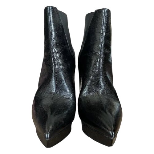 YVES SAINT LAURENT Black Leather Pointed Toe Ankle Platform Booties, Size 40.5