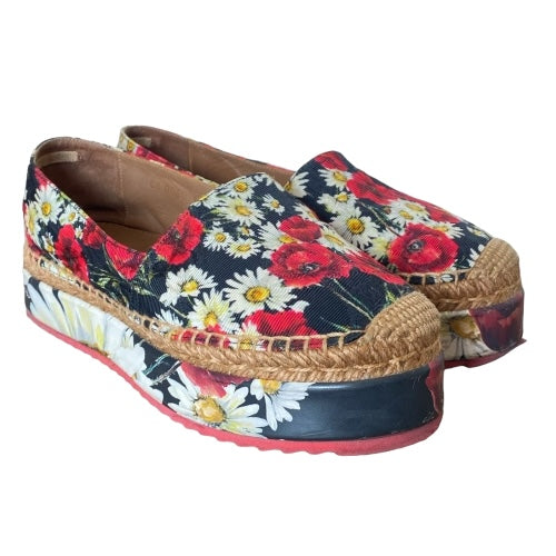 DOLCE & GABBANA Multicolor Floral Print Fabric Platform Espadrilles, Size 35