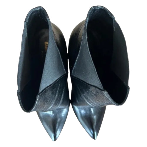 YVES SAINT LAURENT Black Leather Pointed Toe Ankle Platform Booties, Size 40.5