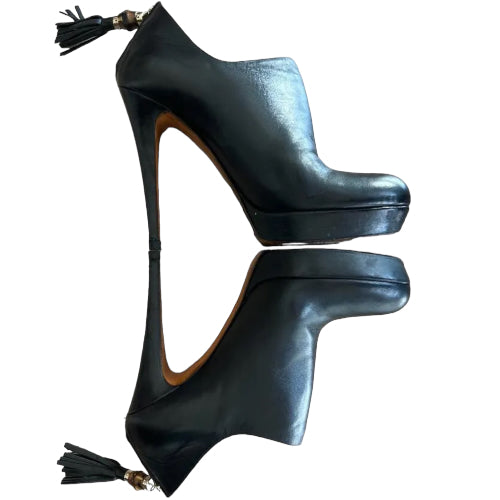 GUCCI Black Leather Round Toe Bamboo Tassel Zipper Betty Ankle Booties, Size 38