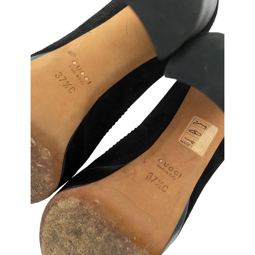 GUCCI Black Suede, Leather Heart Platform Pumps, Size 37.5