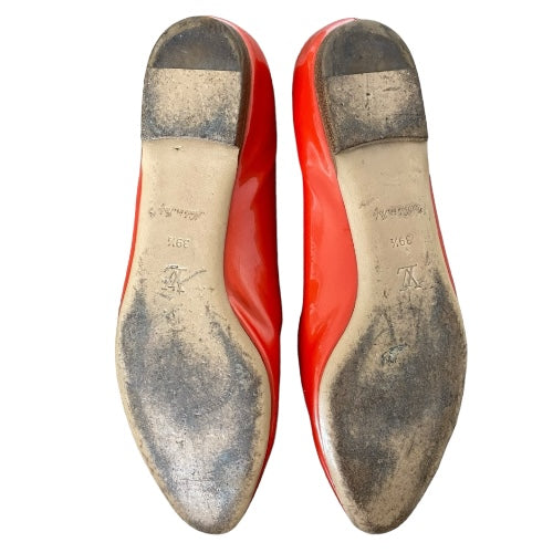 LOUIS VUITTON Orange Patent Leather Logo Embossed Ballet Flats, Size 39.5