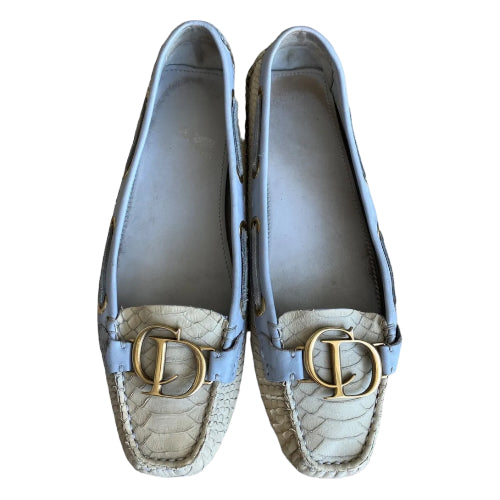 CHRISTIAN DIOR Cream & Purple Python Leather CD Logo Loafers, Size 40