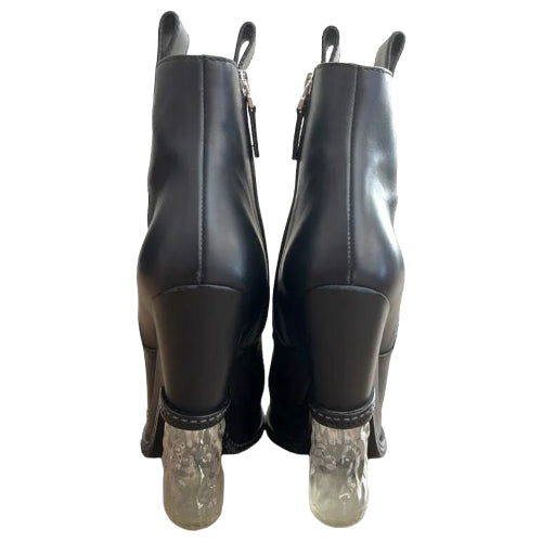 FENDI Black Leather Lucite Ice Heel Ankle Boots, Size 38