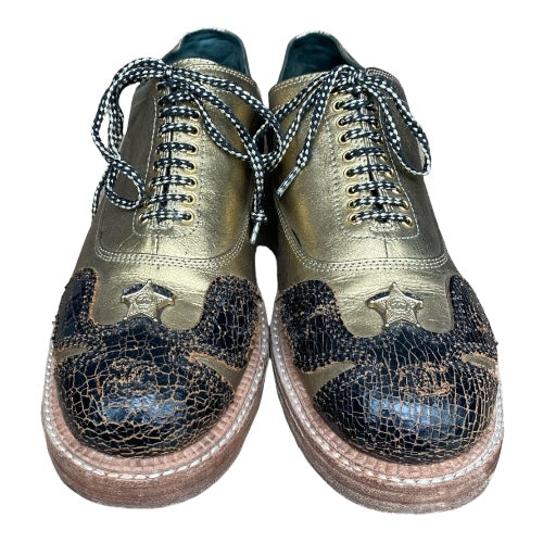 CHANEL Paris Dallas Gold Leather Lace Up Oxfords, Size 40