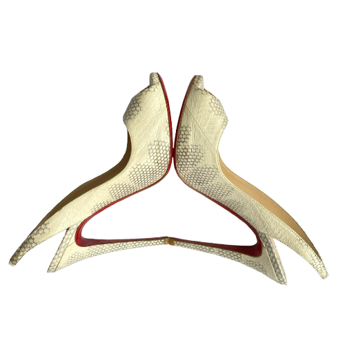 CHRISTIAN LOUBOUTIN Private Number Beige Python Embossed Slingback Pumps, 40
