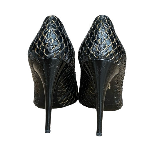 DOLCE & GABBANA Black Python Leather Bow Detail Pumps, Size 38.5