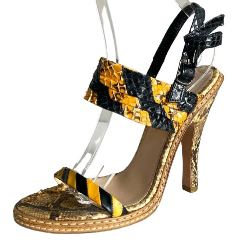 PRADA Multicolor Python Leather Animal Print Strappy Sandals, Size 39.5