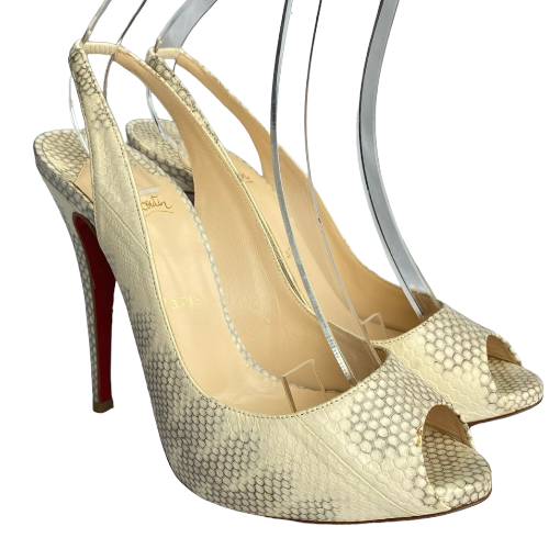 CHRISTIAN LOUBOUTIN Private Number Beige Python Embossed Slingback Pumps, 40