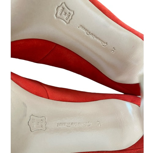 GIANVITO ROSSI Red Suede Vamp Peep Toe Booties, Size 37