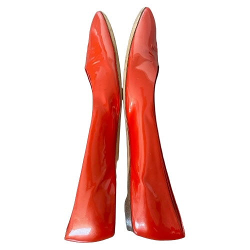 LOUIS VUITTON Orange Patent Leather Logo Embossed Ballet Flats, Size 39.5