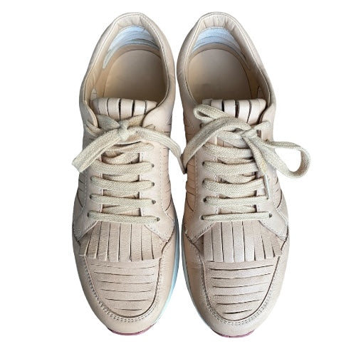 GUCCI Poudre Pink Trim Leather Fringe Lace Up Low Sneakers, Size 36.5