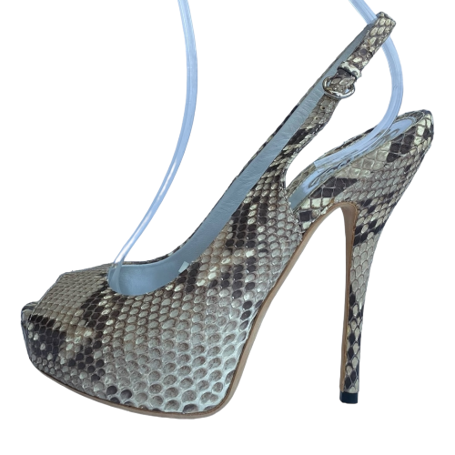 GUCCI Beige Python Leather Sofia Peep Toe Platform Slingback Pumps, Size 36