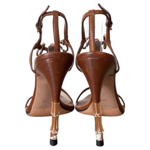 Gucci x Tom Ford Brown Leather Snake Head Embellished Slide Sandals, Size 39