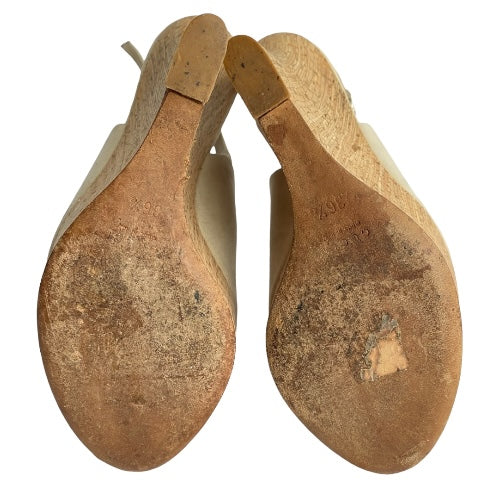 GUCCI Beige Suede Slingback Cork Heel Wedge Sandals, Size 36.5