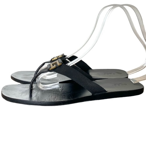 GUCCI Black GG Interlocking Flat Thong Sandals, Size 38