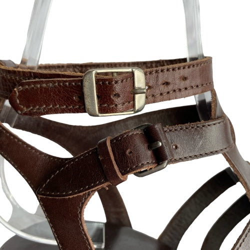 BALENCIAGA Dark Brown Leather Gladiator Strappy Sandals, Size 39.5