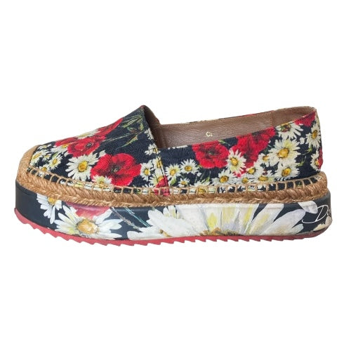 DOLCE & GABBANA Multicolor Floral Print Fabric Platform Espadrilles, Size 35