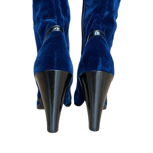 NEW MARC JACOBS Navy Velvet Knee High Boots, Size 41