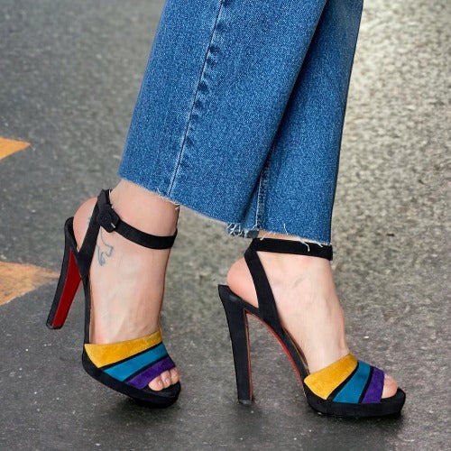 NWD CHRISTIAN LOUBOUTIN Multi Color Viva Bella 140 Veau Velours Sandals, 40.5