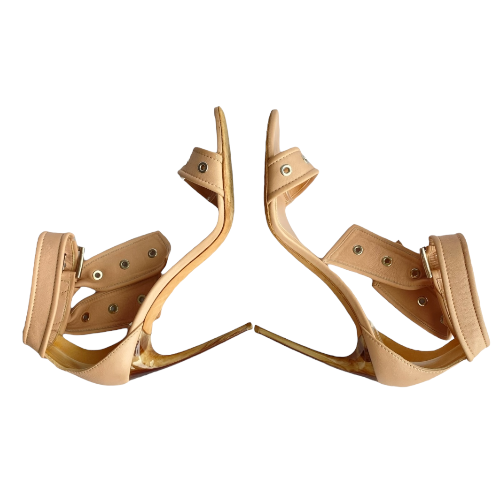 ALEXANDER MCQUEEN Blush Pink Studded Strappy Horn Heel Sandals, Size 40.5