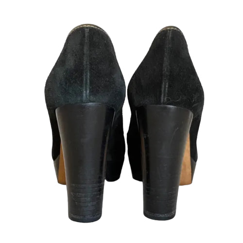 GUCCI Black Suede, Leather Heart Platform Pumps, Size 37.5