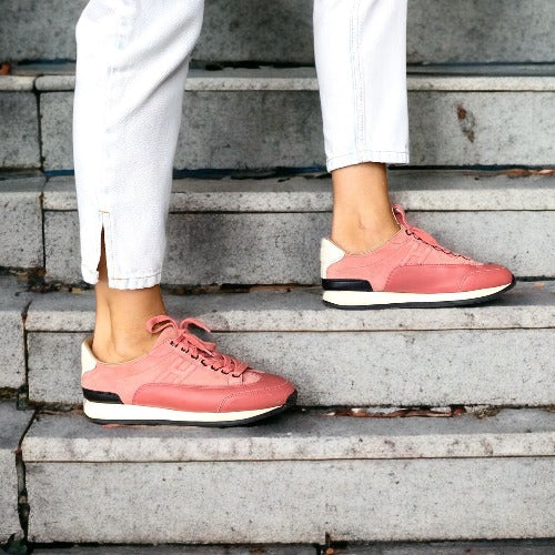 HERMES Goal Antique Pink Leather & Suede Low Sneaker, Size 39