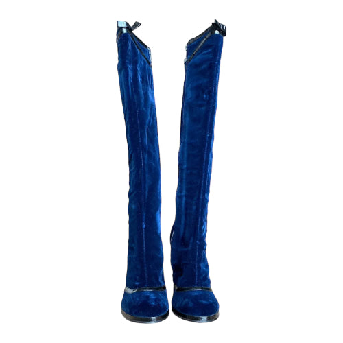 NEW MARC JACOBS Navy Velvet Knee High Boots, Size 41