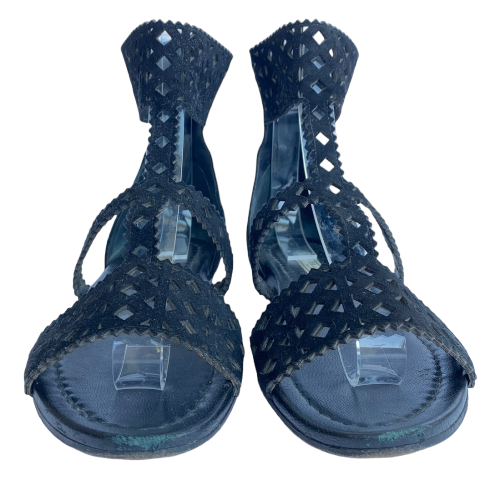 PRADA Black Suede Lasercut Gladiator Flat Sandals, Size 39
