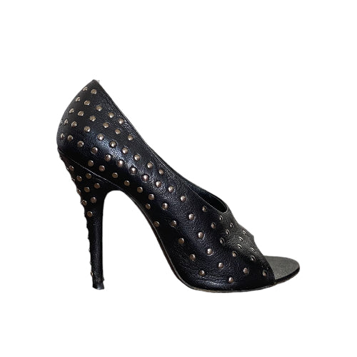GIVENCHY Black Leather Studded Open Toe Pumps, Size 39