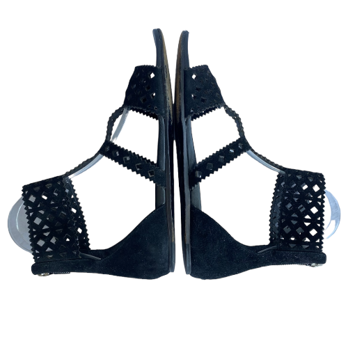 PRADA Black Suede Lasercut Gladiator Flat Sandals, Size 39