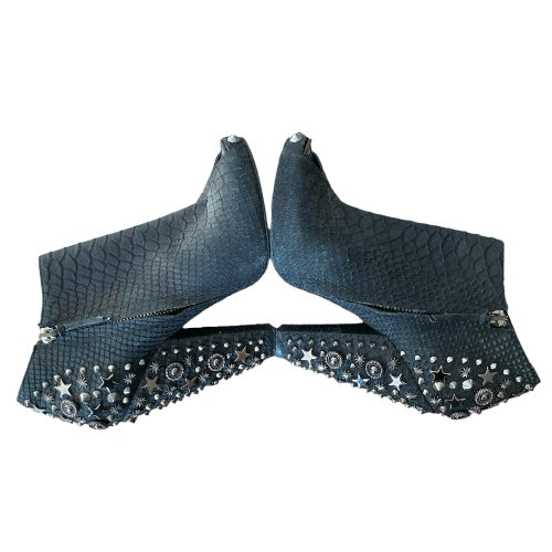 GIVENCHY Black Python Leather Studded Peep Toe Ankle Booties, Size 38