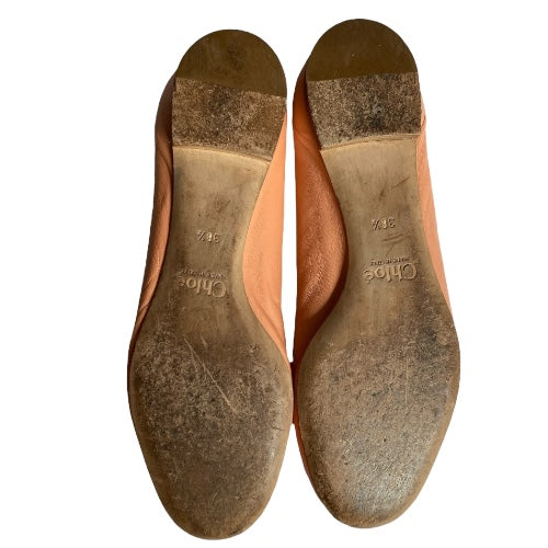 CHLOE Lauren Dusty Pink Scalloped Leather Ballet Flats, Size 38.5