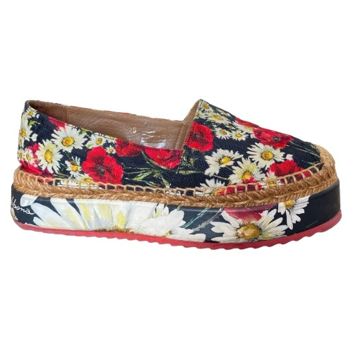 DOLCE & GABBANA Multicolor Floral Print Fabric Platform Espadrilles, Size 35