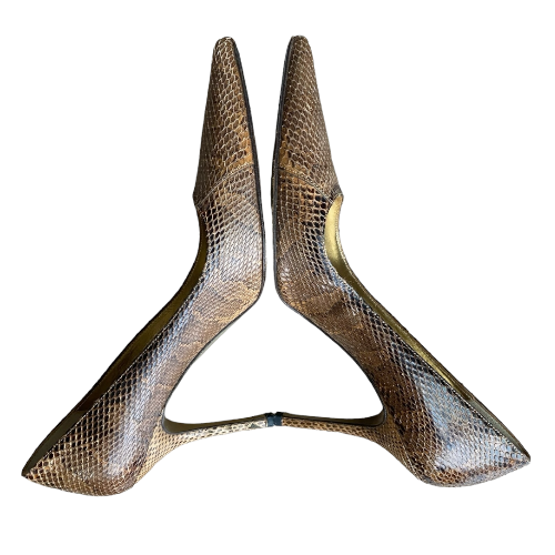 DOLCE & GABBANA Brown Python Leather Pointed Toe Pumps, Size 38
