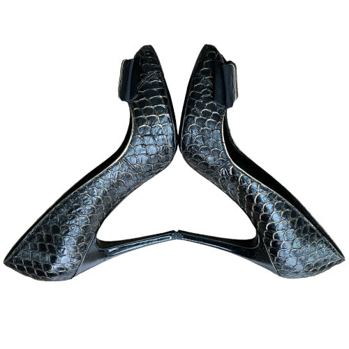 DOLCE & GABBANA Black Python Leather Bow Detail Pumps, Size 38.5