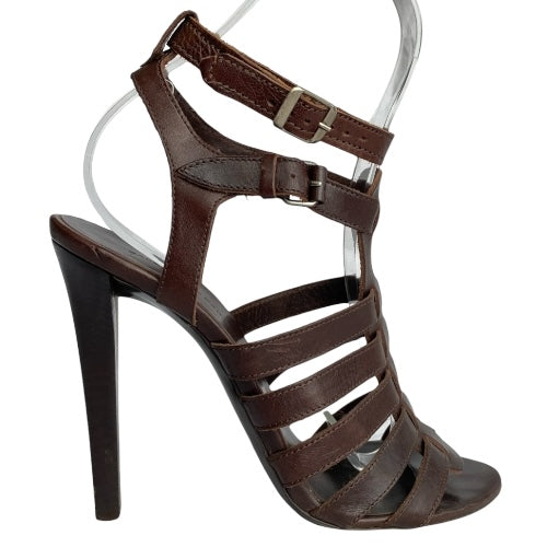 BALENCIAGA Dark Brown Leather Gladiator Strappy Sandals, Size 39.5