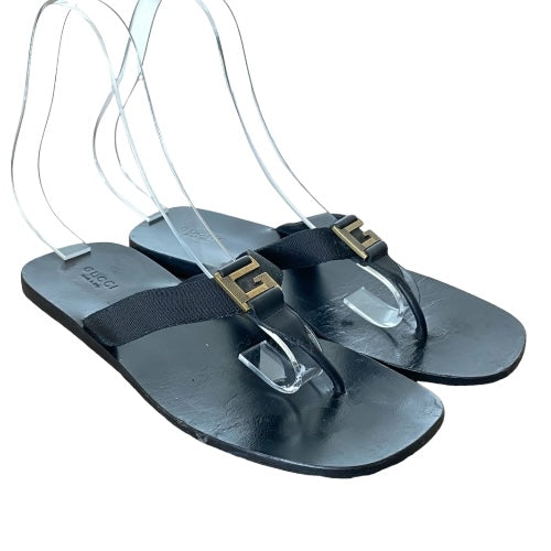 GUCCI Black GG Interlocking Flat Thong Sandals, Size 38
