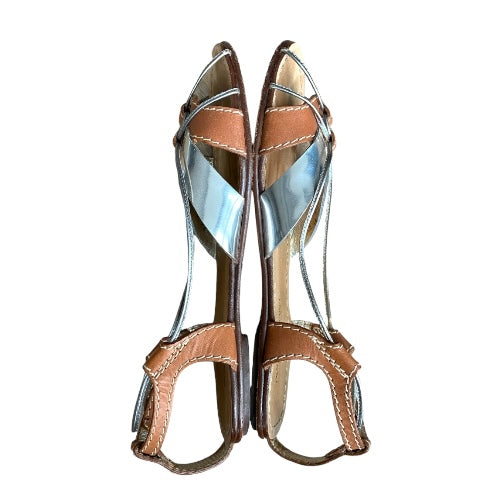 DOLCE & GABBANA Brown & Silver Strappy Slingback Flat Sandals, Size 37