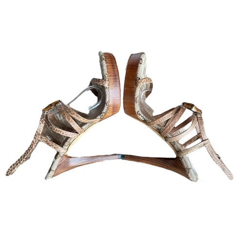GUCCI Brown Leather Strappy, Guccissima, Bamboo Icon Sandals, Size 36