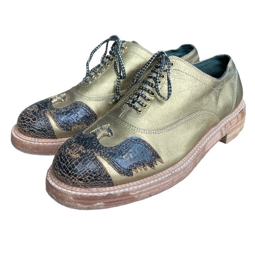 CHANEL Paris Dallas Gold Leather Lace Up Oxfords, Size 40