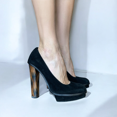 FENDI Black Suede Platform Pumps, Size 39