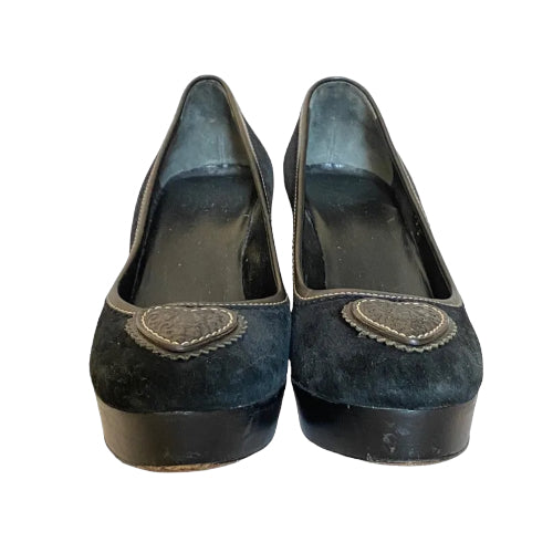 GUCCI Black Suede, Leather Heart Platform Pumps, Size 37.5