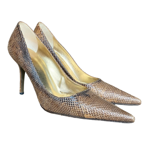 DOLCE & GABBANA Brown Python Leather Pointed Toe Pumps, Size 38