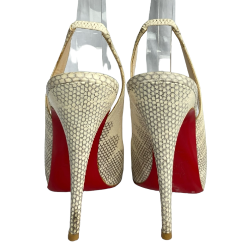 CHRISTIAN LOUBOUTIN Private Number Beige Python Embossed Slingback Pumps, 40