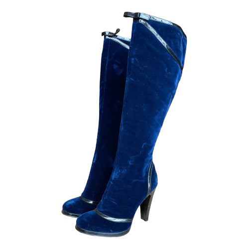 NEW MARC JACOBS Navy Velvet Knee High Boots, Size 41