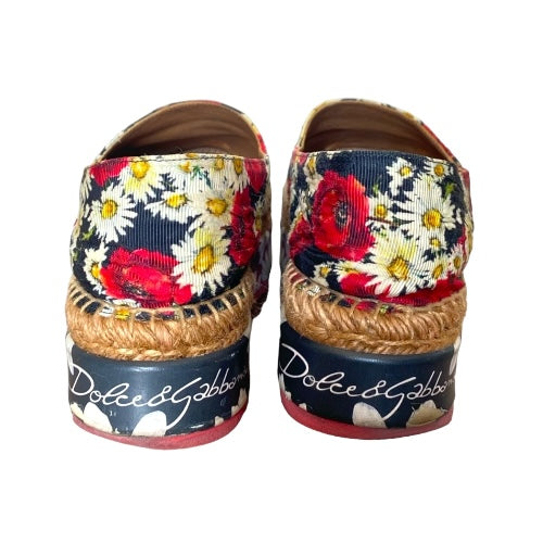 DOLCE & GABBANA Multicolor Floral Print Fabric Platform Espadrilles, Size 35