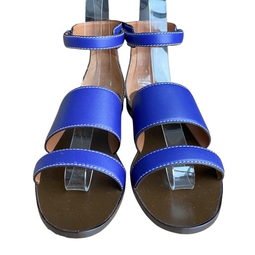 NEW GIORGIO ARMANI Blue Leather Strappy Ankle Strap Flat Sandals, Size 38