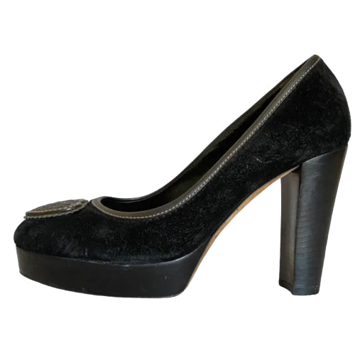 GUCCI Black Suede, Leather Heart Platform Pumps, Size 37.5